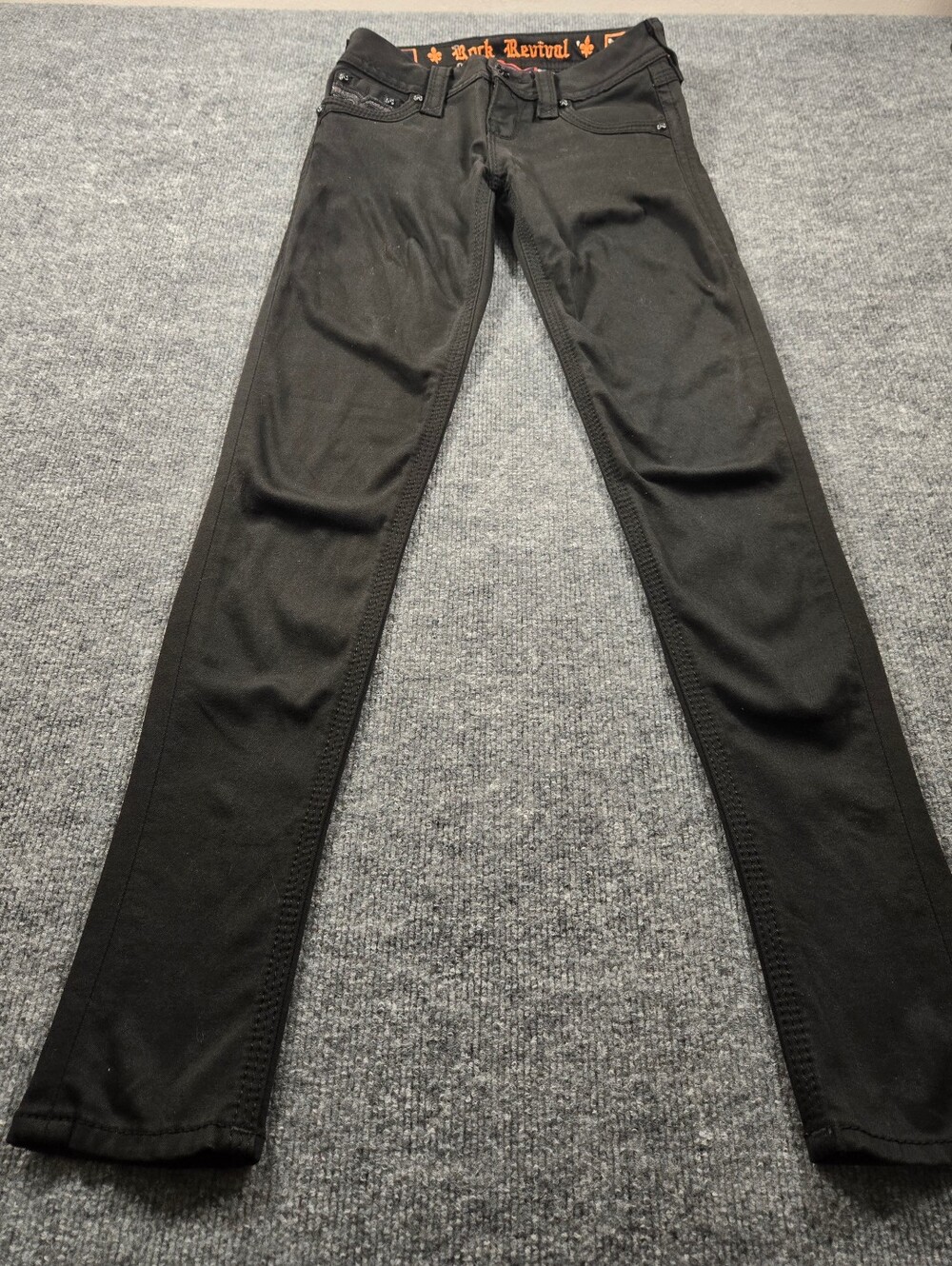 Rock Revival Letty Black Embroidered Skinny Jeans Size 25